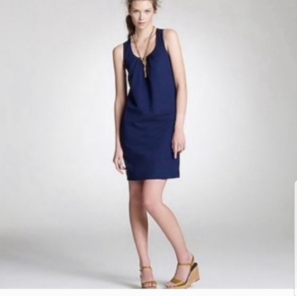 J. Crew 100% Silk Twist Back Slip Sheath Dress 10T Wedding Evening Vacation Navy